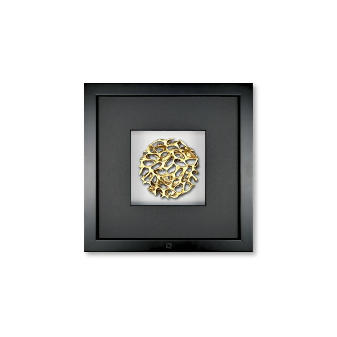 Quadratwerk Wandbild Magic Gold Rund 27cm - Rahmen Schwarz, Hintergrund Weiß, Passepartout Schwarz/Schwarz