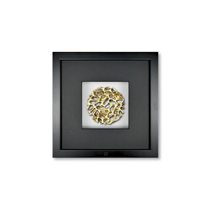 Quadratwerk Wandbild Magic Gold Rund 27cm - Rahmen Schwarz, Hintergrund Weiß, Passepartout Schwarz/Schwarz