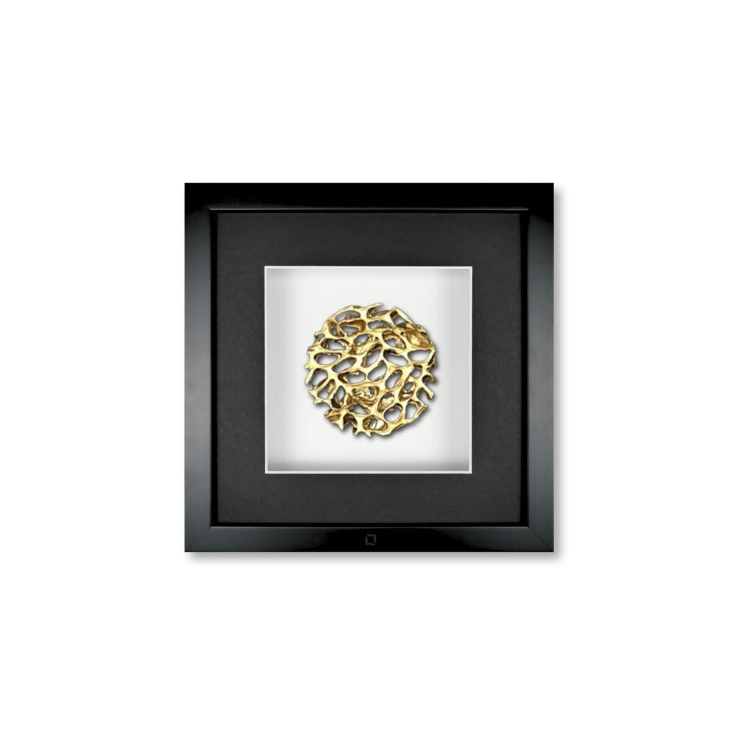 Quadratwerk Wandbild Magic Gold Rund 27cm - Rahmen Schwarz, Hintergrund Weiß, Passepartout Schwarz/Weiß