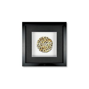 Quadratwerk Wandbild Magic Gold Rund 27cm - Rahmen Schwarz, Hintergrund Weiß, Passepartout Schwarz/Weiß