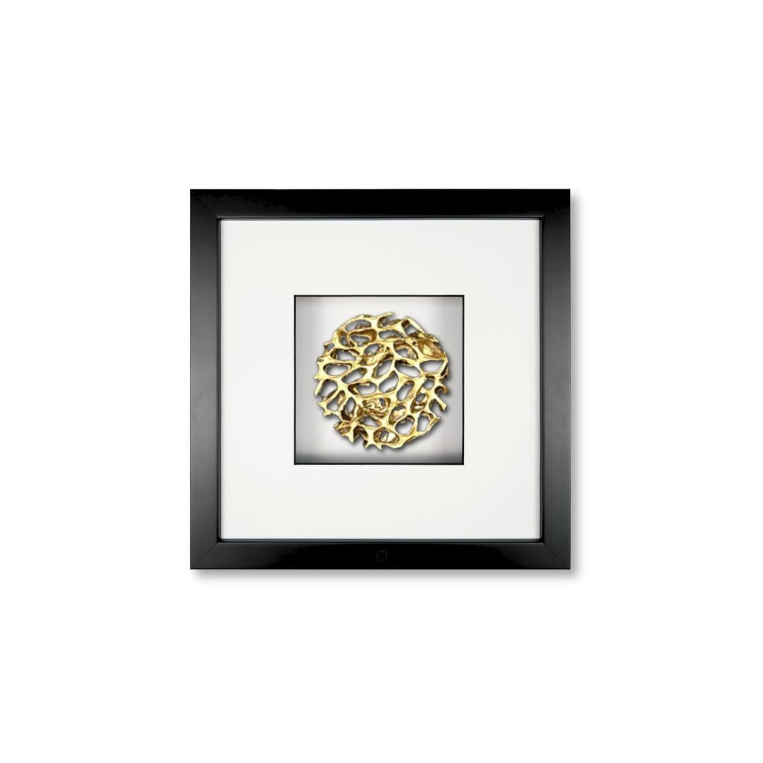 Quadratwerk Wandbild Magic Gold Rund 27cm - Rahmen Schwarz, Hintergrund Weiß, Passepartout Weiß/Schwarz