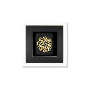 Quadratwerk Wandbild Magic Gold Rund 27cm - Rahmen Weiß, Hintergrund Schwarz, Passepartout Schwarz/Weiß