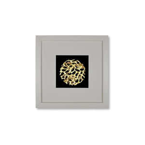 Quadratwerk Wandbild Magic Gold Rund 27cm - Rahmen Weiß, Hintergrund Schwarz, Passepartout Weiß/Schwarz