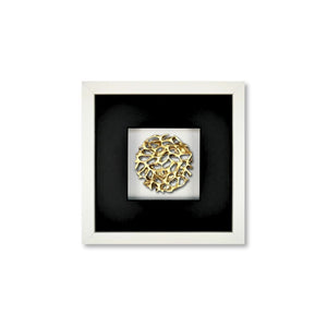 Quadratwerk Wandbild Magic Gold Rund 27cm - Rahmen Weiß, Hintergrund Weiß, Passepartout Schwarz/Schwarz