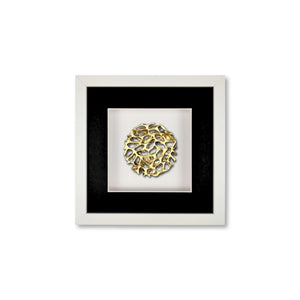 Quadratwerk Wandbild Magic Gold Rund 27cm - Rahmen Weiß, Hintergrund Weiß, Passepartout Schwarz/Weiß
