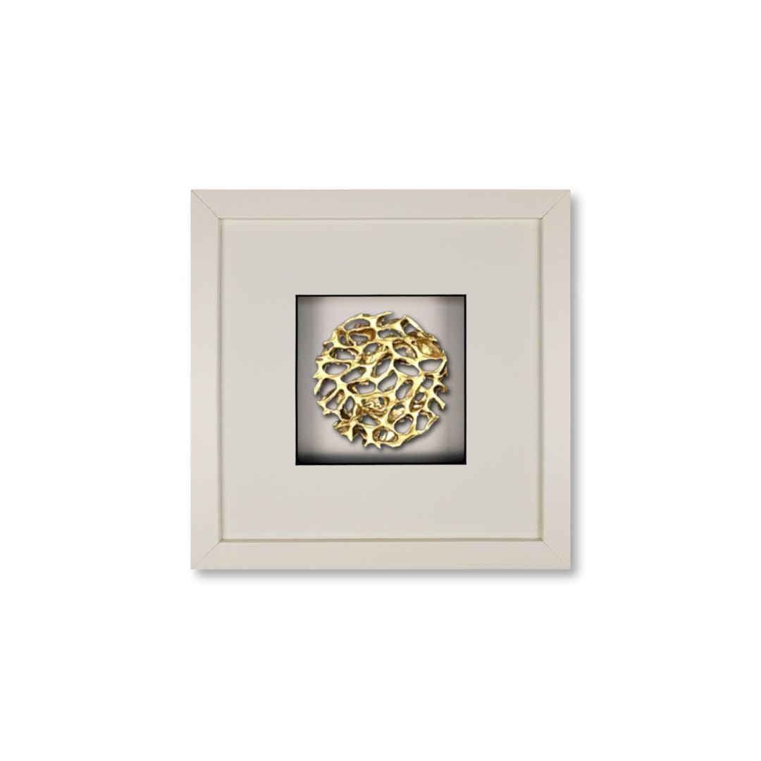 Quadratwerk Wandbild Magic Gold Rund 27cm - Rahmen Weiß, Hintergrund Weiß, Passepartout Weiß/Schwarz