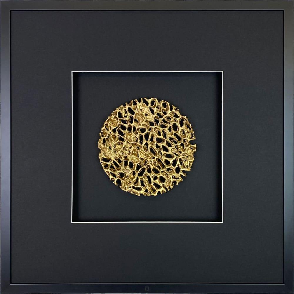 Quadratwerk Wandbild Magic Gold Rund 58m - Rahmen Schwarz, Hintergrund Schwarz, Passepartout Schwarz/Weiß