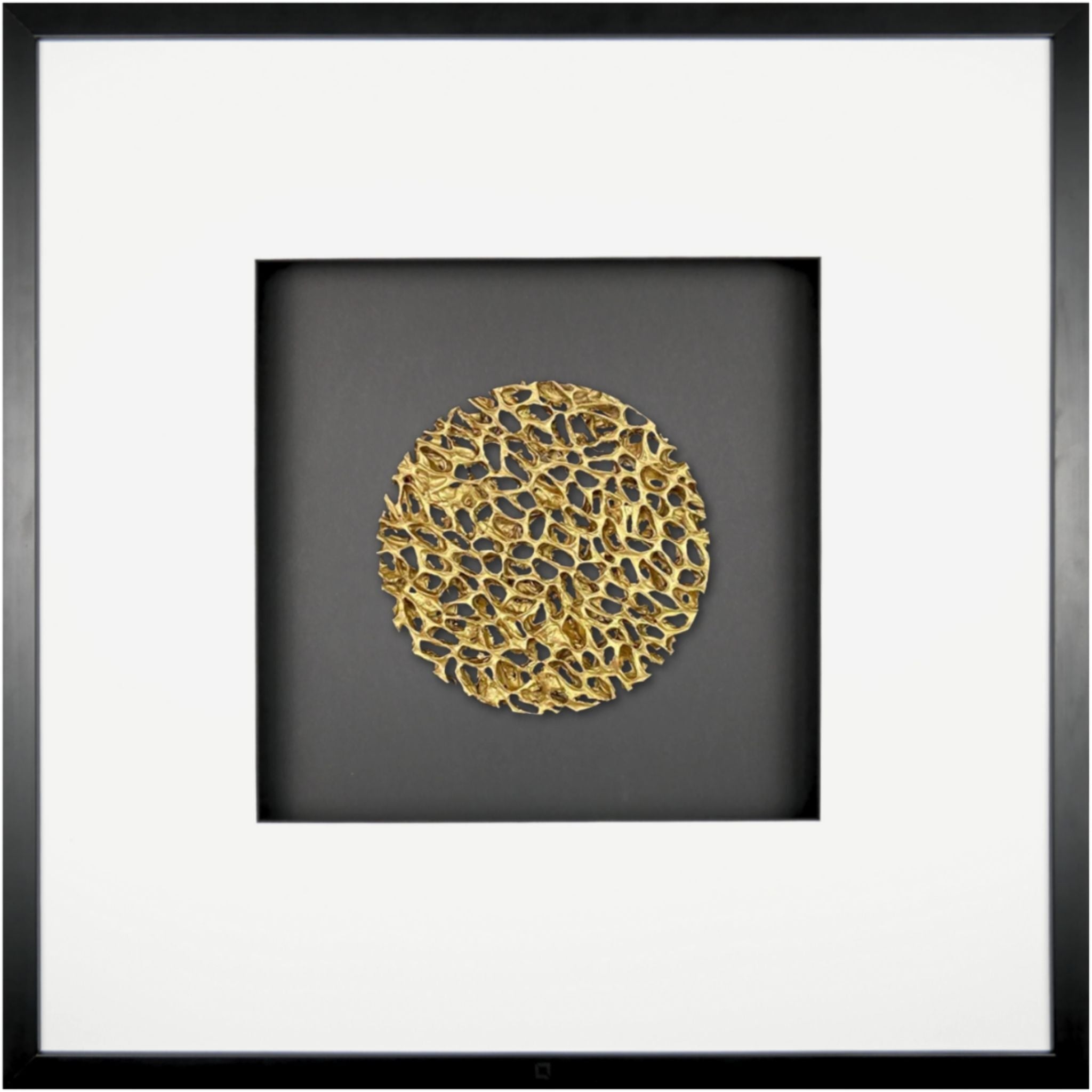 Quadratwerk Wandbild Magic Gold Rund 58m - Rahmen Schwarz, Hintergrund Schwarz, Passepartout Weiß/Schwarz