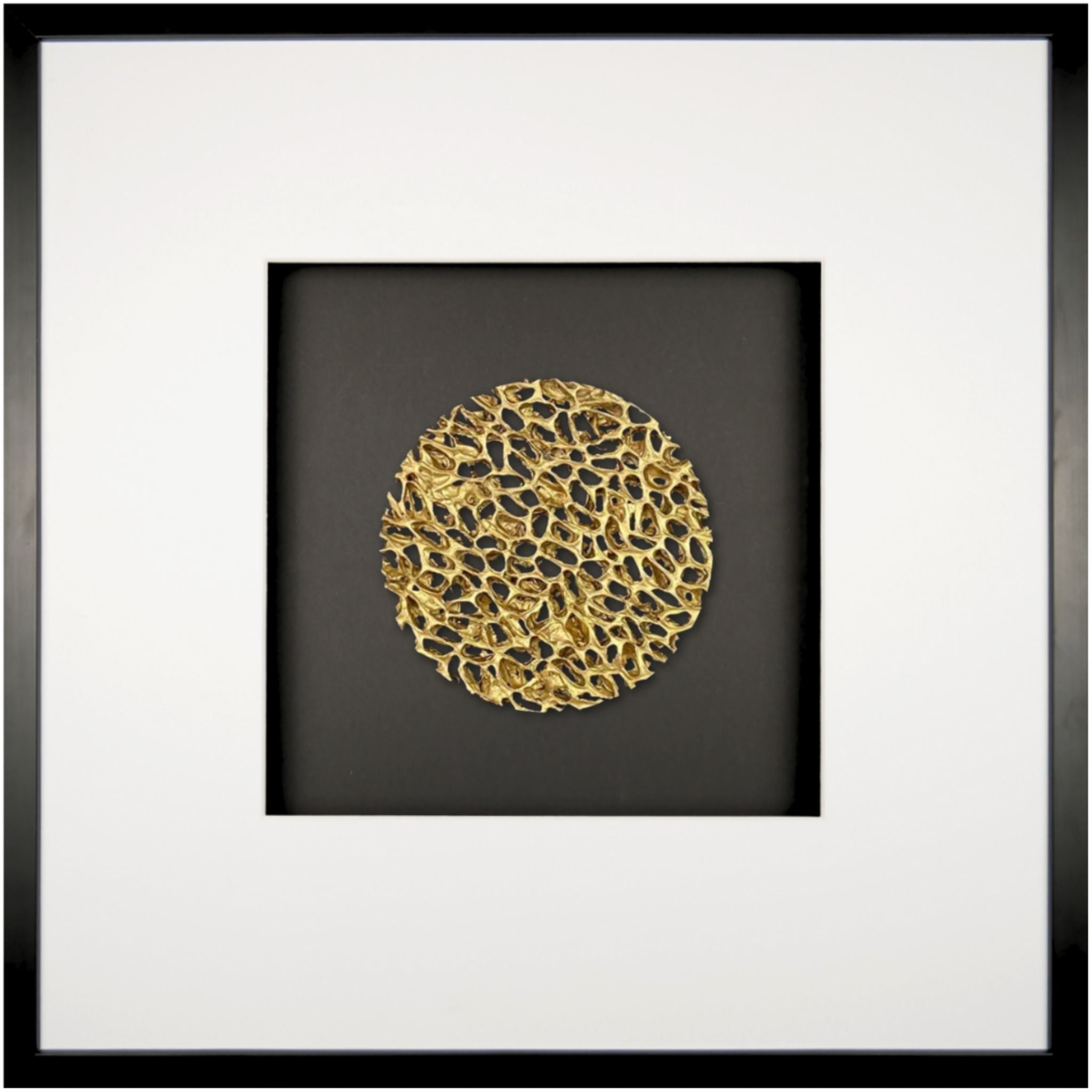 Quadratwerk Wandbild Magic Gold Rund 58m - Rahmen Schwarz, Hintergrund Schwarz, Passepartout Weiß/Weiß