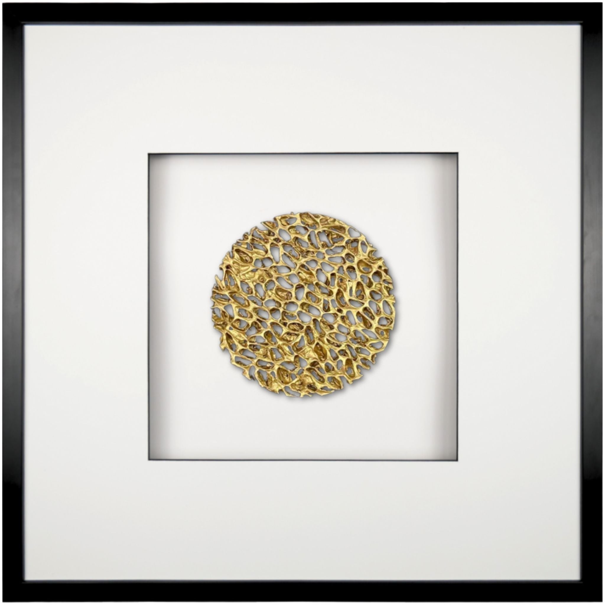 Quadratwerk Wandbild Magic Gold Rund 58m - Rahmen Schwarz, Hintergrund Weiß, Passepartout Weiß/Schwarz