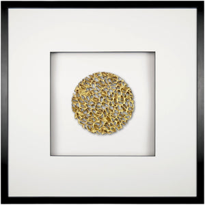 Quadratwerk Wandbild Magic Gold Rund 58m - Rahmen Schwarz, Hintergrund Weiß, Passepartout Weiß/Schwarz
