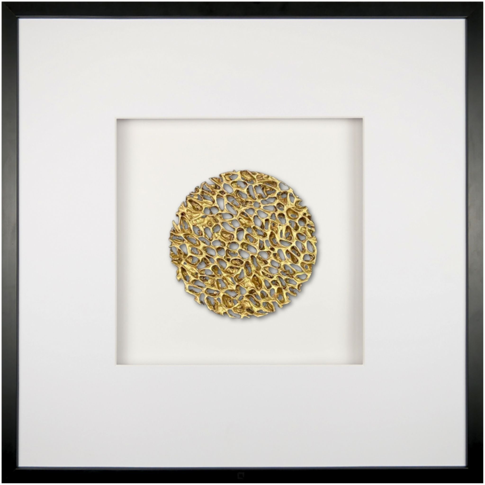 Quadratwerk Wandbild Magic Gold Rund 58m - Rahmen Schwarz, Hintergrund Weiß, Passepartout Weiß/Weiß