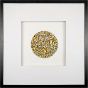 Quadratwerk Wandbild Magic Gold Rund 58m - Rahmen Schwarz, Hintergrund Weiß, Passepartout Weiß/Weiß