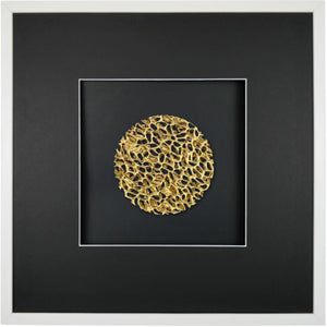 Quadratwerk Wandbild Magic Gold Rund 58m - Rahmen Weiß, Hintergrund Schwarz, Passepartout Schwarz/Weiß
