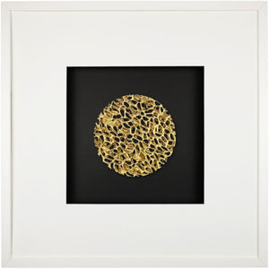 Quadratwerk Wandbild Magic Gold Rund 58m - Rahmen Weiß, Hintergrund Schwarz, Passepartout Weiß/Schwarz