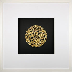 Quadratwerk Wandbild Magic Gold Rund 58m - Rahmen Weiß, Hintergrund Schwarz, Passepartout Weiß/Weiß