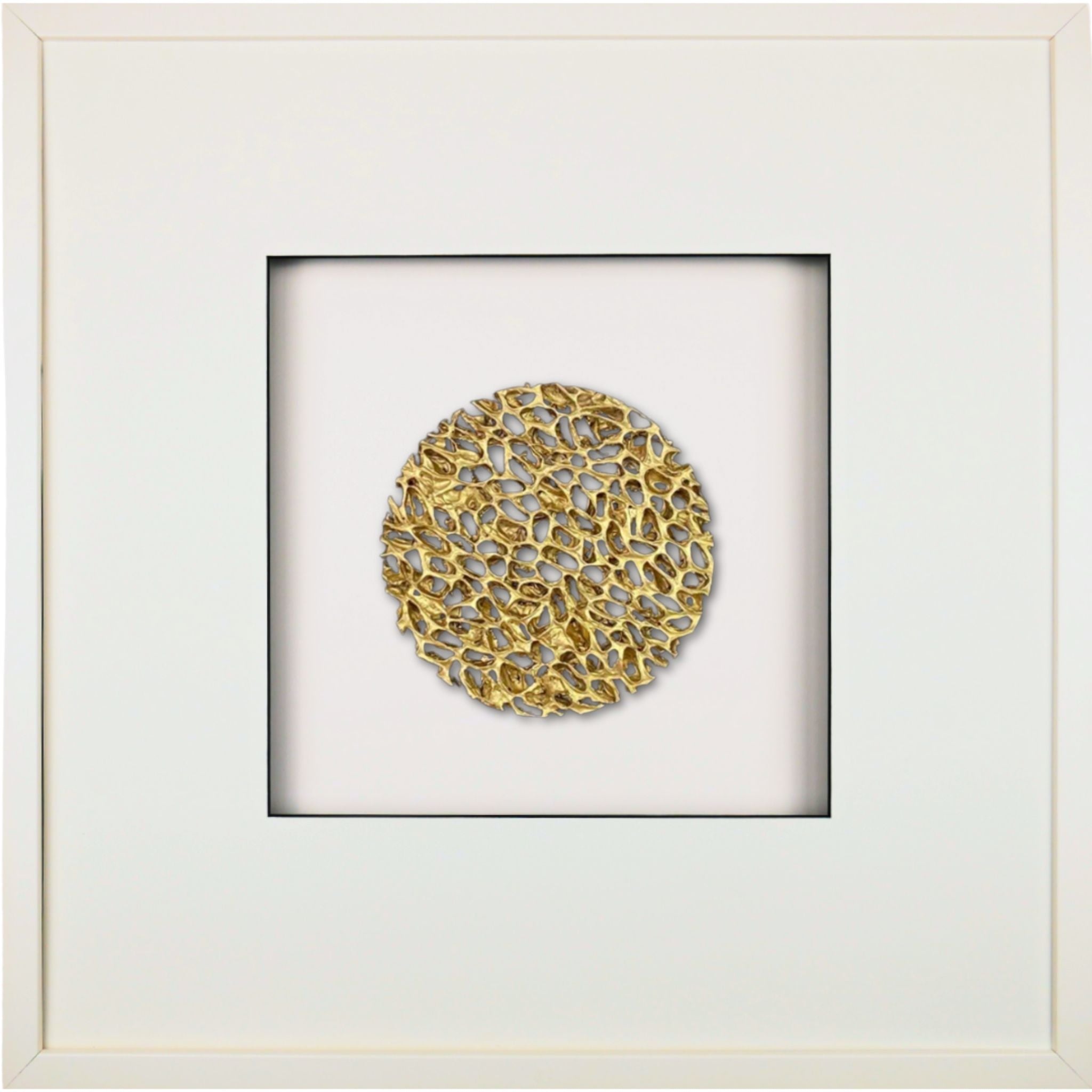 Quadratwerk Wandbild Magic Gold Rund 58m - Rahmen Weiß, Hintergrund Weiß, Passepartout Weiß/Schwarz