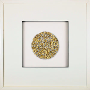Quadratwerk Wandbild Magic Gold Rund 58m - Rahmen Weiß, Hintergrund Weiß, Passepartout Weiß/Schwarz