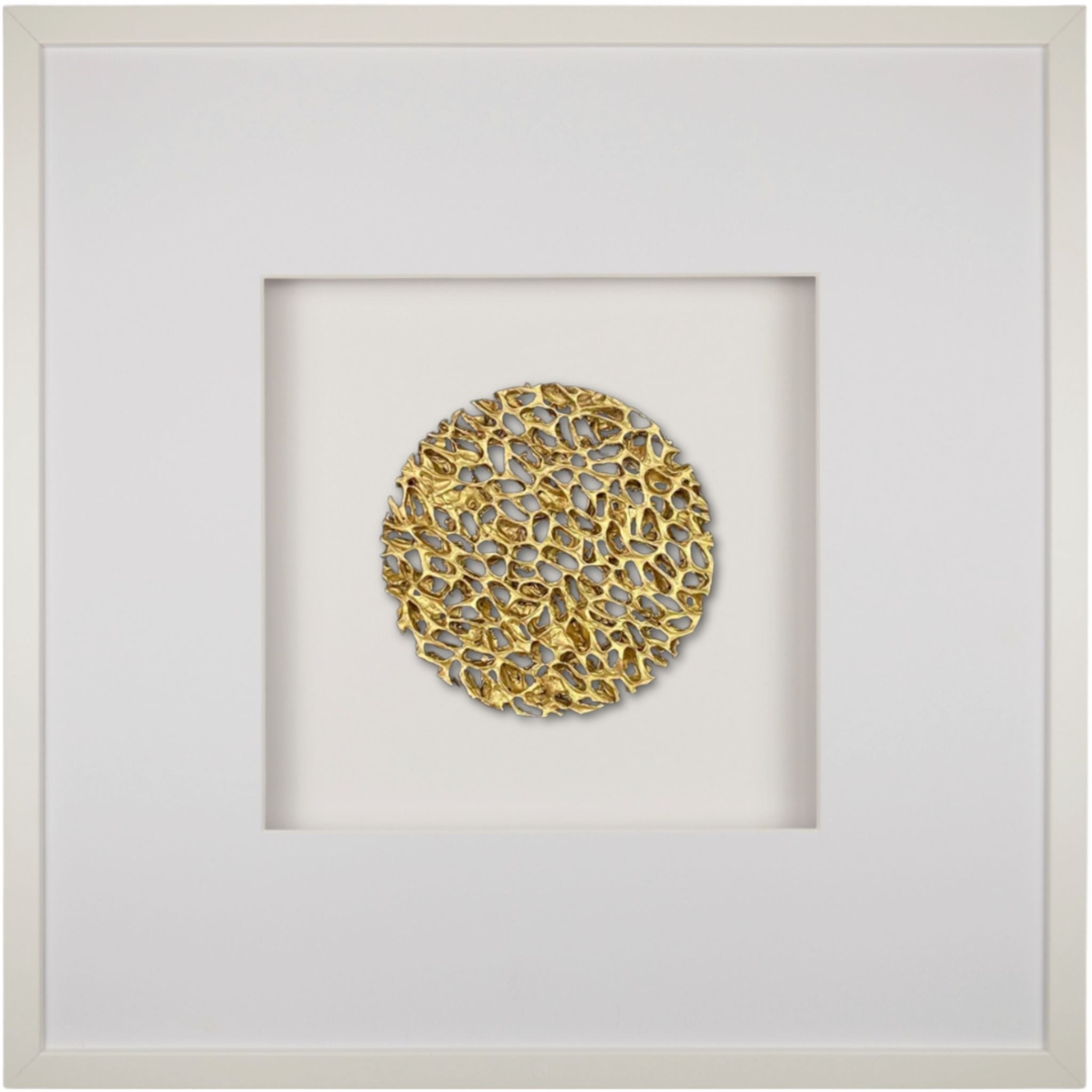 Quadratwerk Wandbild Magic Gold Rund 58m - Rahmen Weiß, Hintergrund Weiß, Passepartout Weiß/Weiß