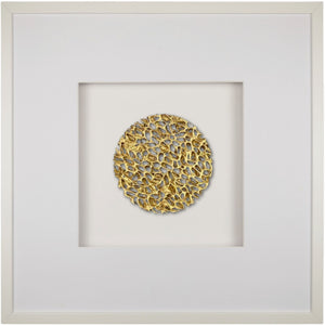 Quadratwerk Wandbild Magic Gold Rund 58m - Rahmen Weiß, Hintergrund Weiß, Passepartout Weiß/Weiß