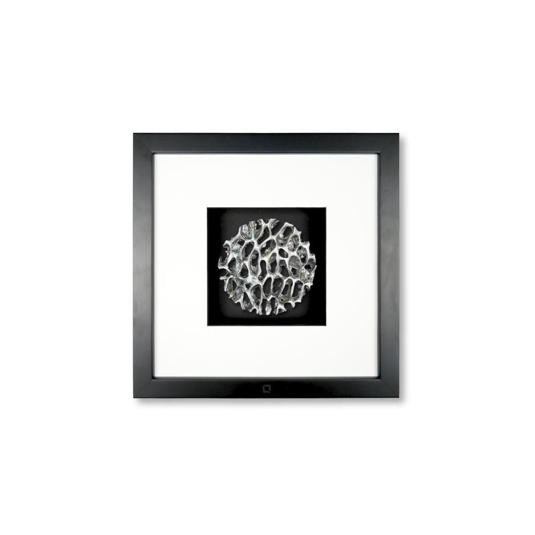 Quadratwerk Wandbild Magic Silver Rund 27cm - Rahmen Schwarz, Hintergrund Schwarz, Passepartout Weiß/Schwarz