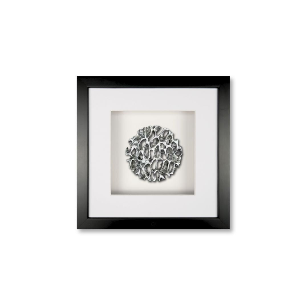 Quadratwerk Wandbild Magic Silver Rund 27cm - Rahmen Schwarz, Hintergrund Weiß, Passepartout Weiß/Weiß