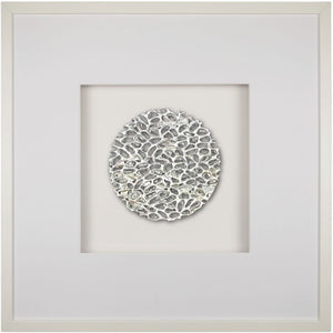 Quadratwerk Wandbild Magic Silver Rund 58cm - Rahmen Weiß, Hintergrund Weiß, Passepartout Weiß/Weiß