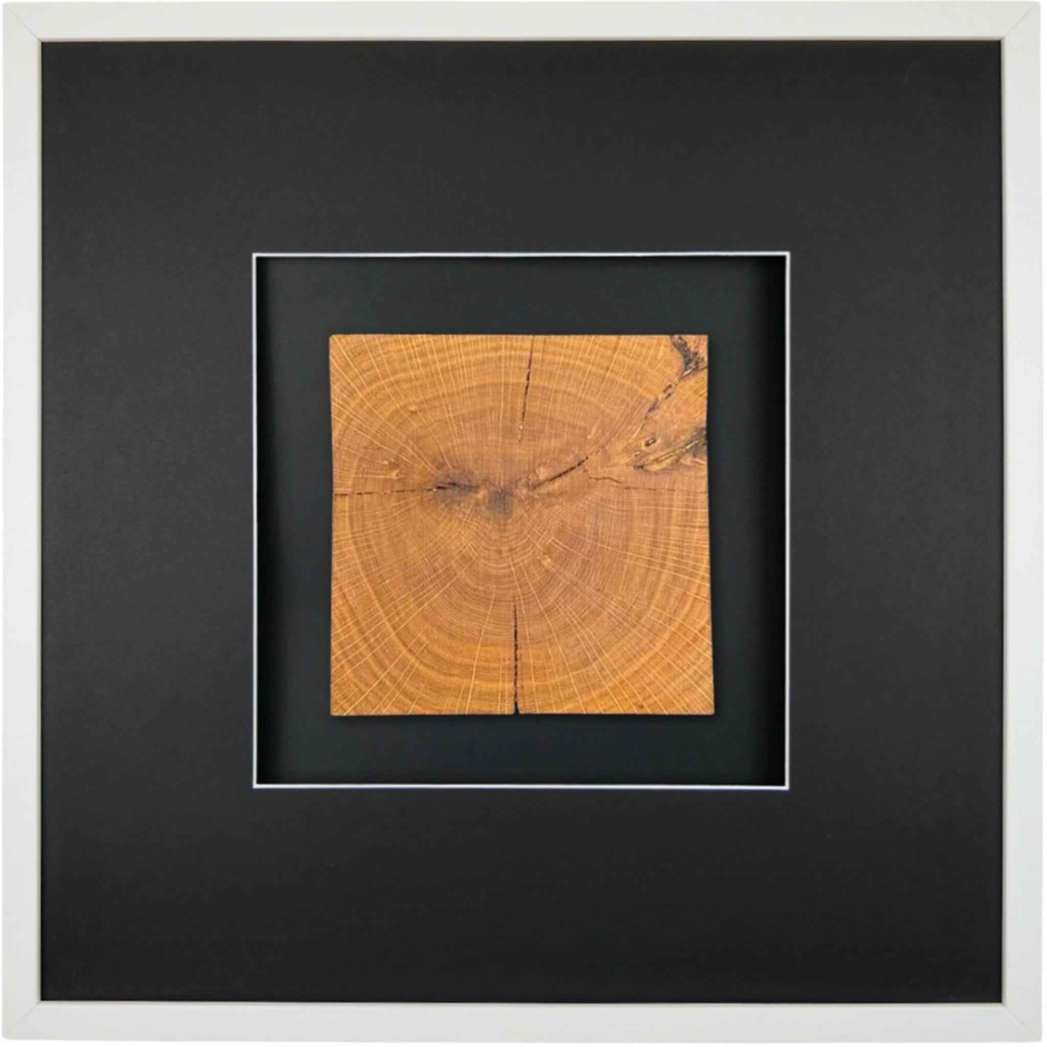 Quadratwerk Wandbild Noble Wood Quadrat 58cm - Rahmen Weiß, Hintergrund Schwarz, Passepartout Schwarz/Weiß