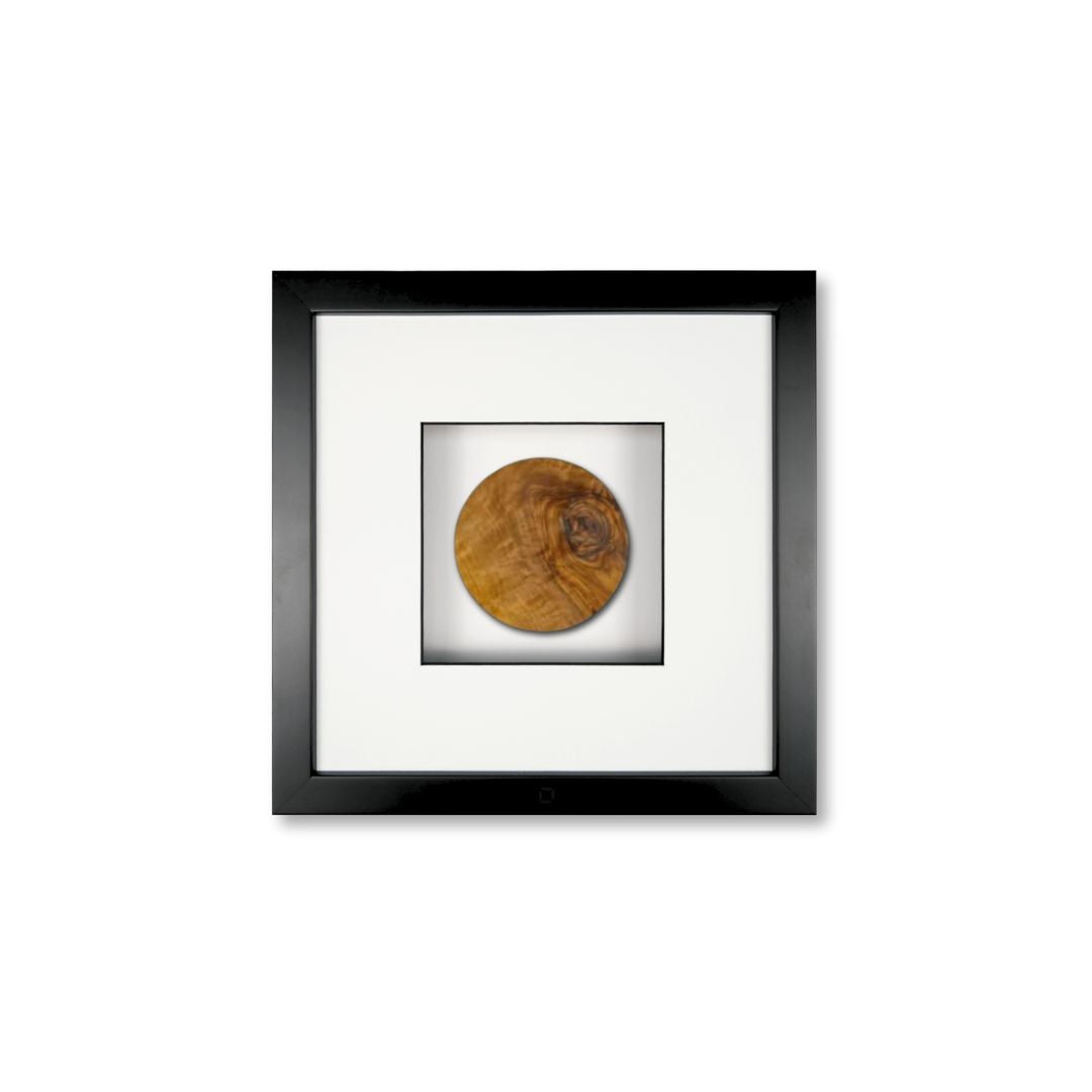 Quadratwerk Wandbild Noble Wood Rund 27cm - Rahmen Schwarz, Hintergrund Weiß, Passepartout Weiß/Schwarz