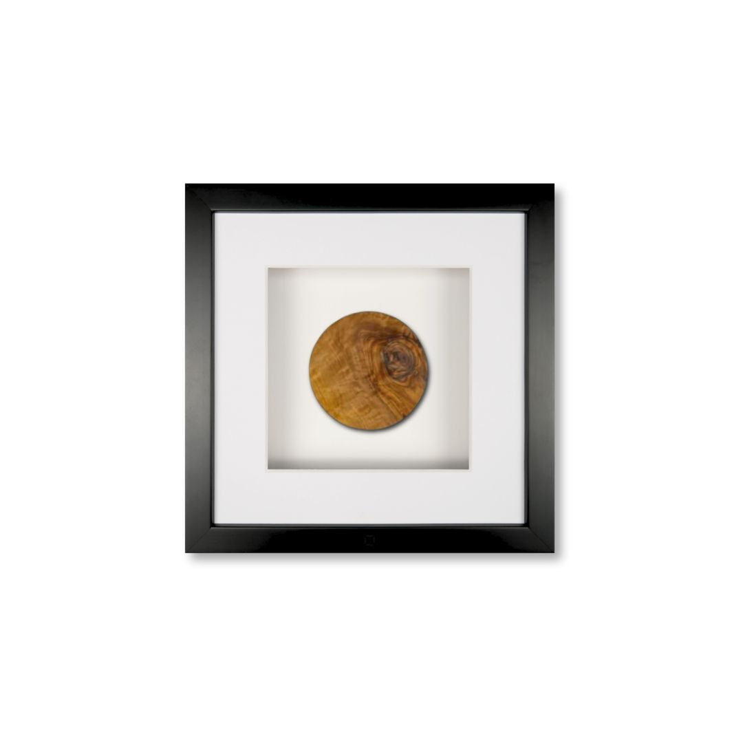 Quadratwerk Wandbild Noble Wood Rund 27cm - Rahmen Schwarz, Hintergrund Weiß, Passepartout Weiß/Weiß