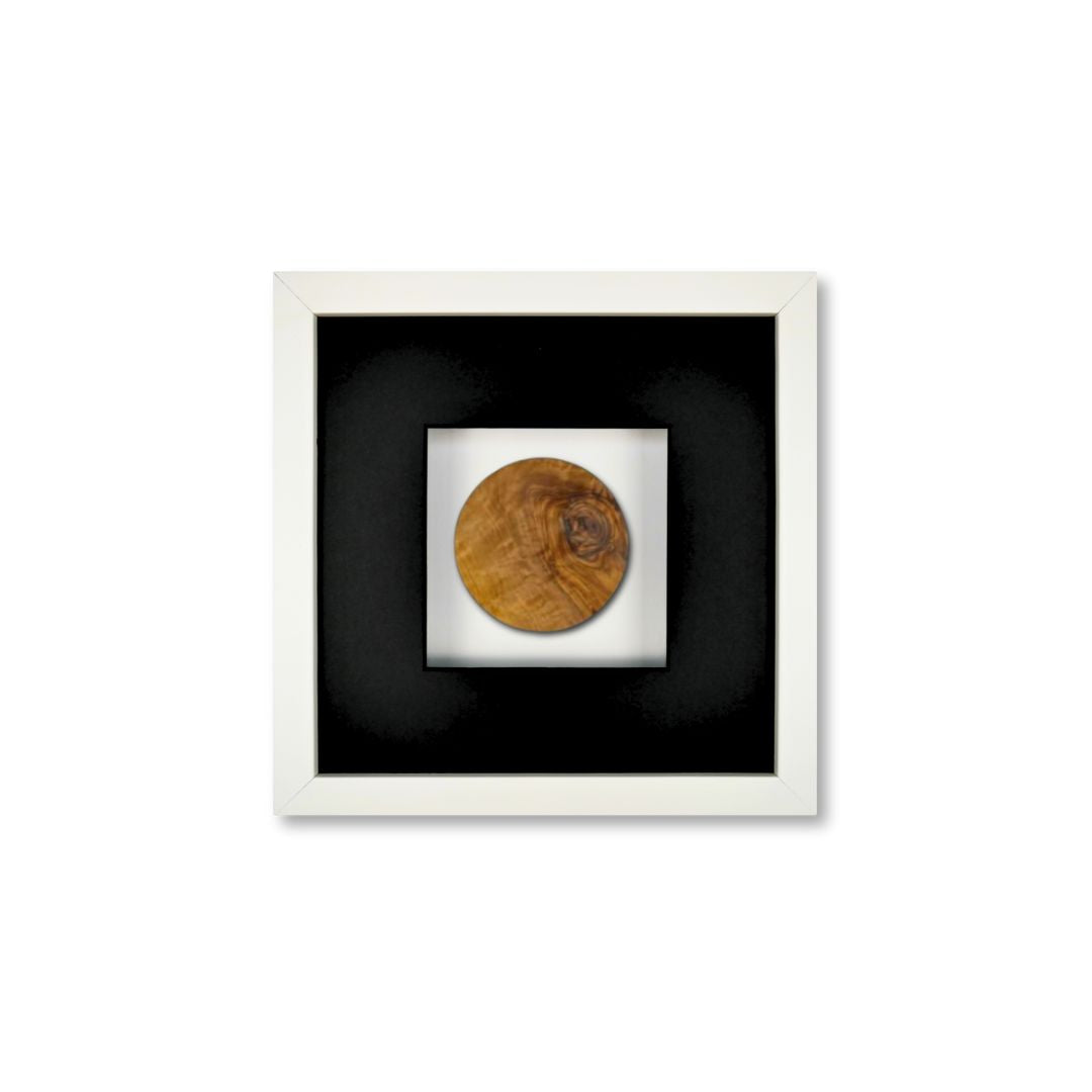 Quadratwerk Wandbild Noble Wood Rund 27cm - Rahmen Weiß, Hintergrund Weiß, Passepartout Schwarz/Schwarz