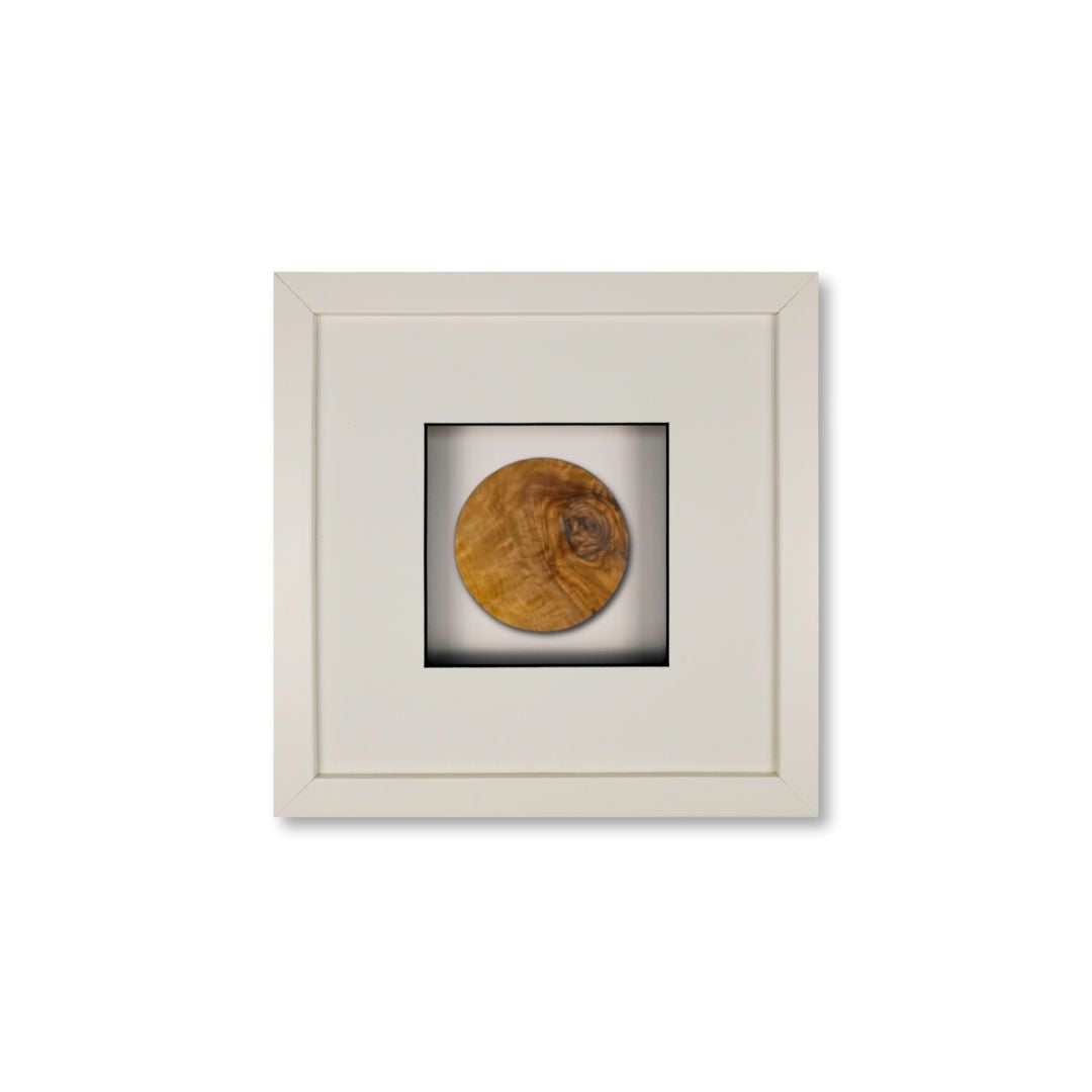 Quadratwerk Wandbild Noble Wood Rund 27cm - Rahmen Weiß, Hintergrund Weiß, Passepartout Weiß/Schwarz