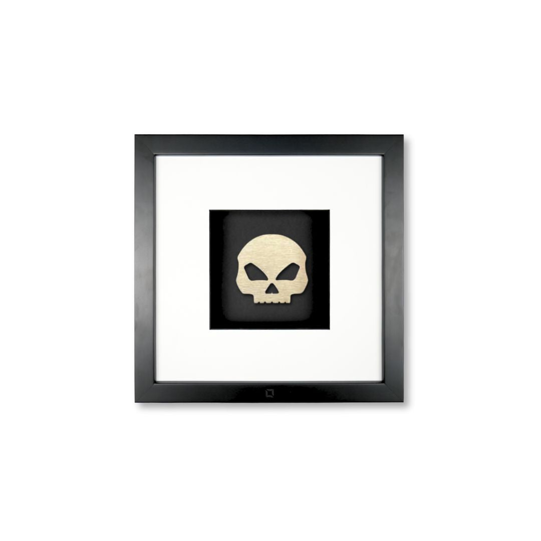Quadratwerk Wandbild Prestige Steel Skull 27cm - Rahmen Schwarz, Hintergrund Schwarz, Passepartout Weiß/Schwarz