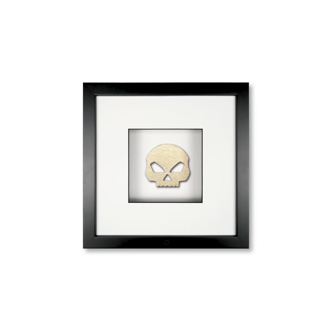 Quadratwerk Wandbild  Seitenansicht Prestige Steel Skull 27cm - Rahmen Schwarz, Hintergrund Weiß, Passepartout Weiß/Schwarz