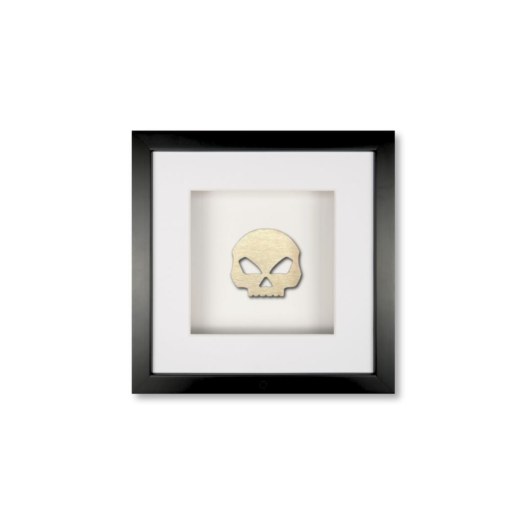 Quadratwerk Wandbild  Seitenansicht Prestige Steel Skull 27cm - Rahmen Schwarz, Hintergrund Weiß, Passepartout Weiß/Weiß