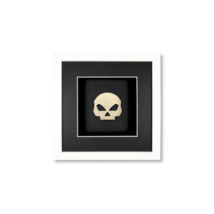 Quadratwerk Wandbild Prestige Steel Skull 27cm - Rahmen Weiß, Hintergrund Schwarz, Passepartout Schwarz/Weiß