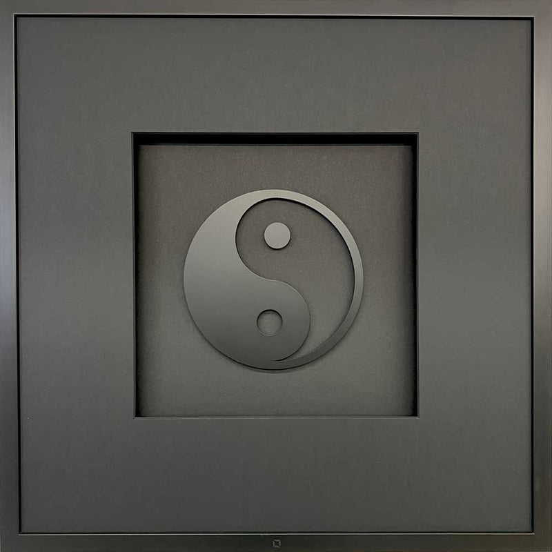Quadratwerk Wandbild Pure Black Yin & Yang 58cm - Rahmen Schwarz, Hintergrund Schwarz, Passepartout Schwarz/Schwarz