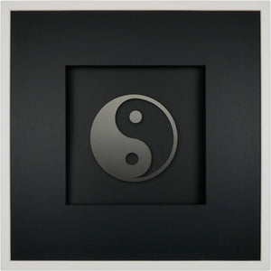 Quadratwerk Wandbild Pure Black Yin & Yang 58cm - Rahmen Weiß, Hintergrund Schwarz, Passepartout Schwarz/Schwarz