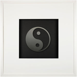 Quadratwerk Wandbild Pure Black Yin & Yang 58cm - Rahmen Weiß, Hintergrund Schwarz, Passepartout Weiß/Schwarz