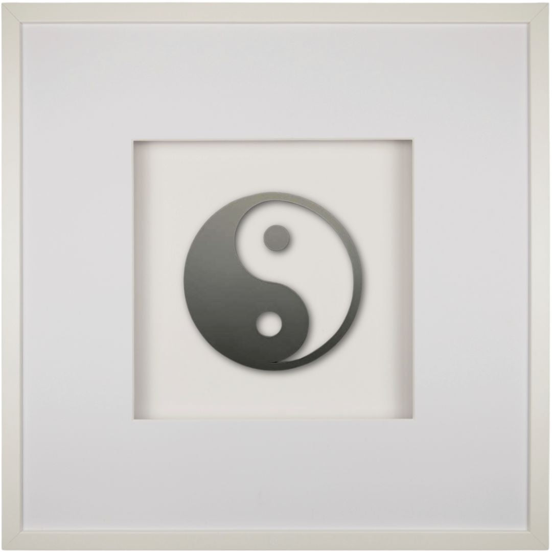 Quadratwerk Wandbild Pure Black Yin & Yang 58cm - Rahmen Weiß, Hintergrund Weiß, Passepartout Weiß/Weiß