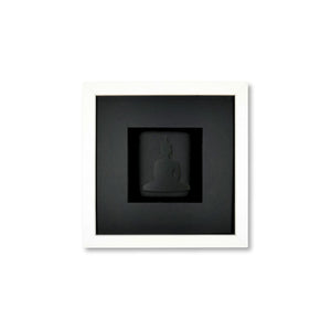 Quadratwerk Wandbild Pure Black Buddha 27cm - Rahmen Weiß, Hintergrund Schwarz, Passepartout Schwarz/Schwarz