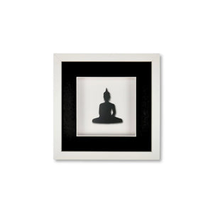 Quadratwerk Wandbild Pure Black Buddha 27cm - Rahmen Weiß, Hintergrund Weiß, Passepartout Schwarz/Weiß
