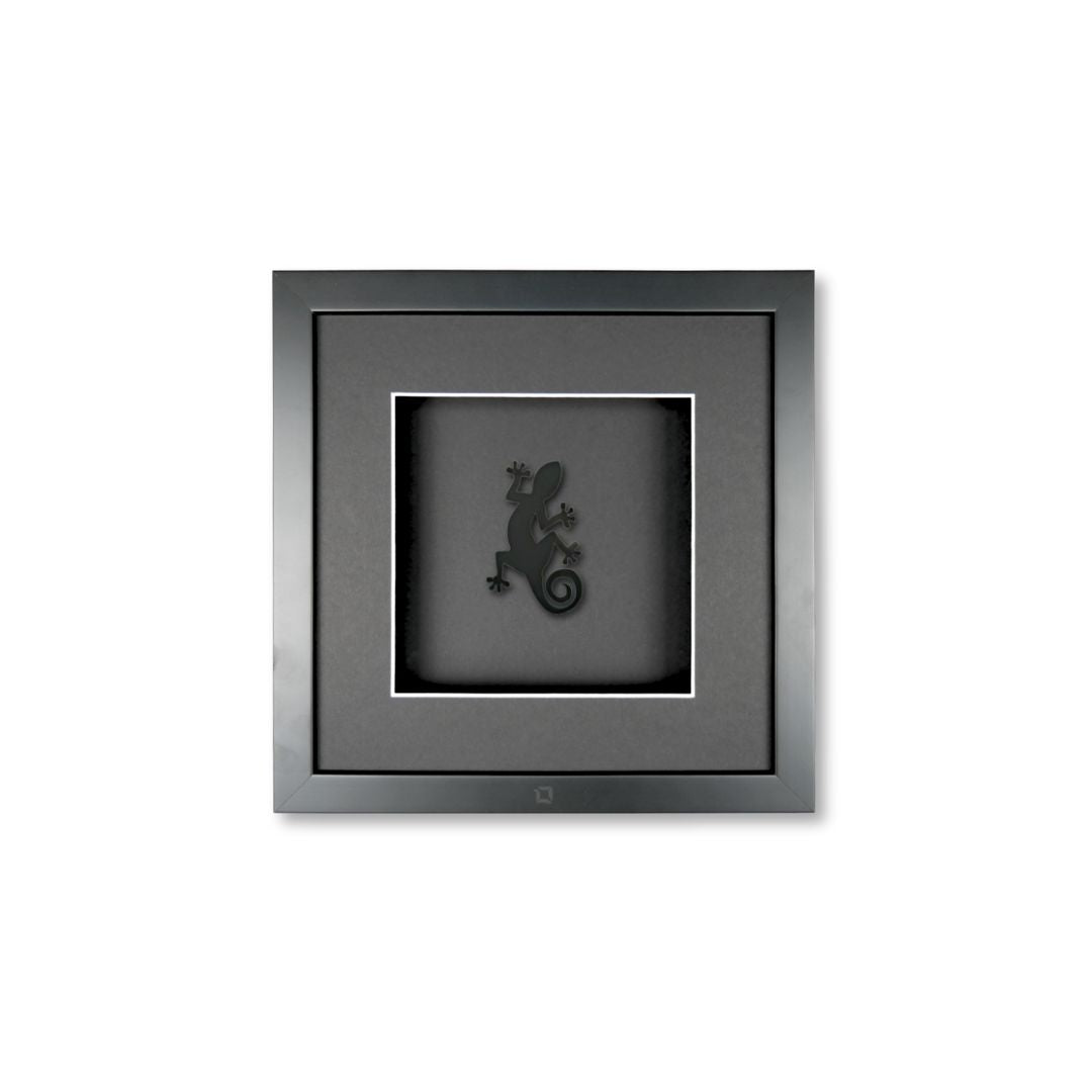 Quadratwerk Wandbild Pure Black Gecko 27cm - Rahmen Schwarz, Hintergrund Schwarz, Passepartout Schwarz/Weiß