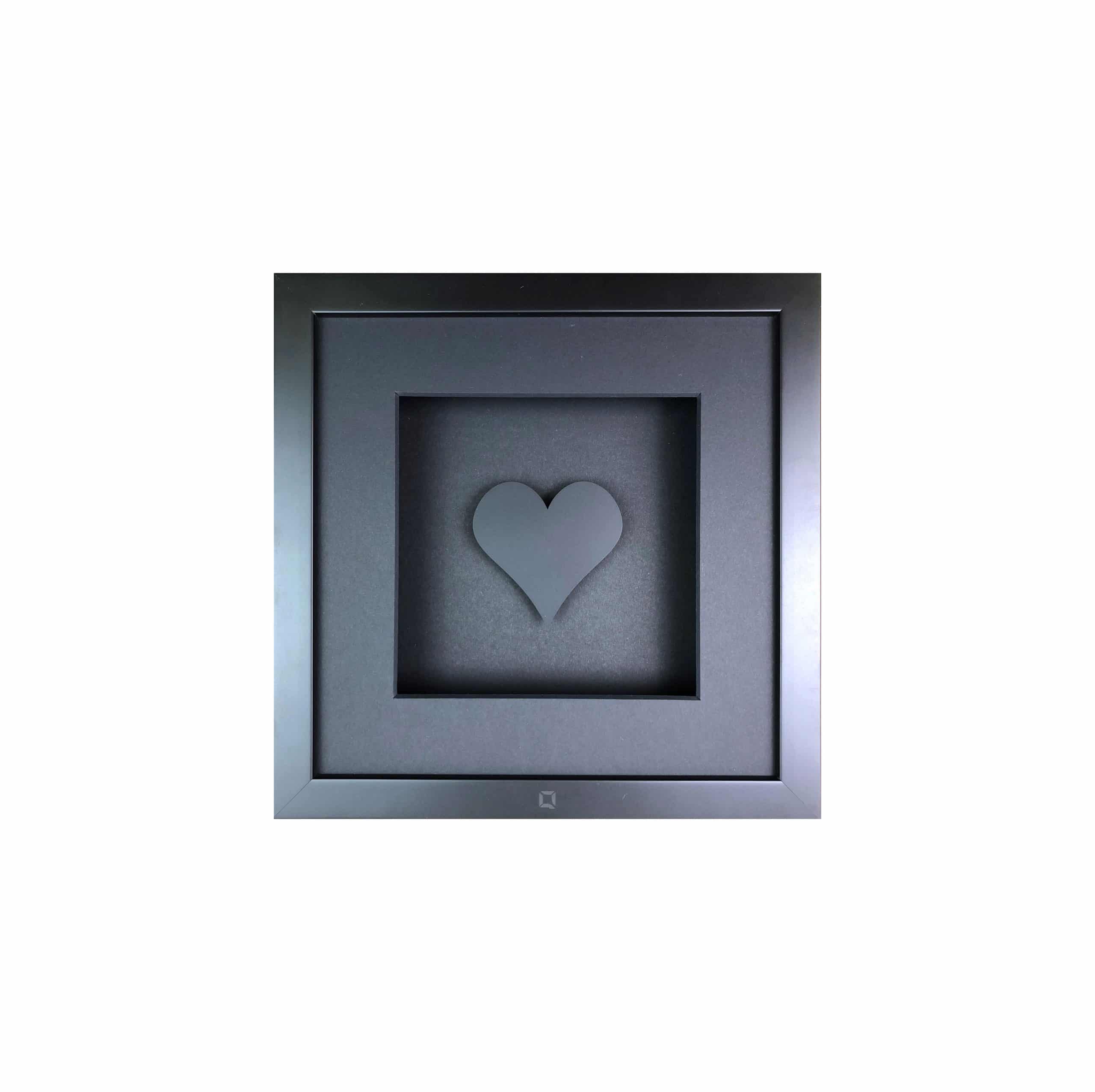 Quadratwerk Wandbild Pure Black Heart 27cm - Rahmen Schwarz, Hintergrund Schwarz, Passepartout Schwarz/Schwarz