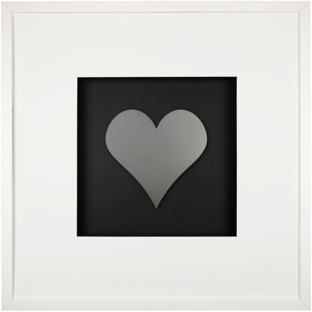 Quadratwerk Wandbild Pure Black Herz 58cm - Rahmen Weiß, Hintergrund Schwarz, Passepartout Weiß/Schwarz