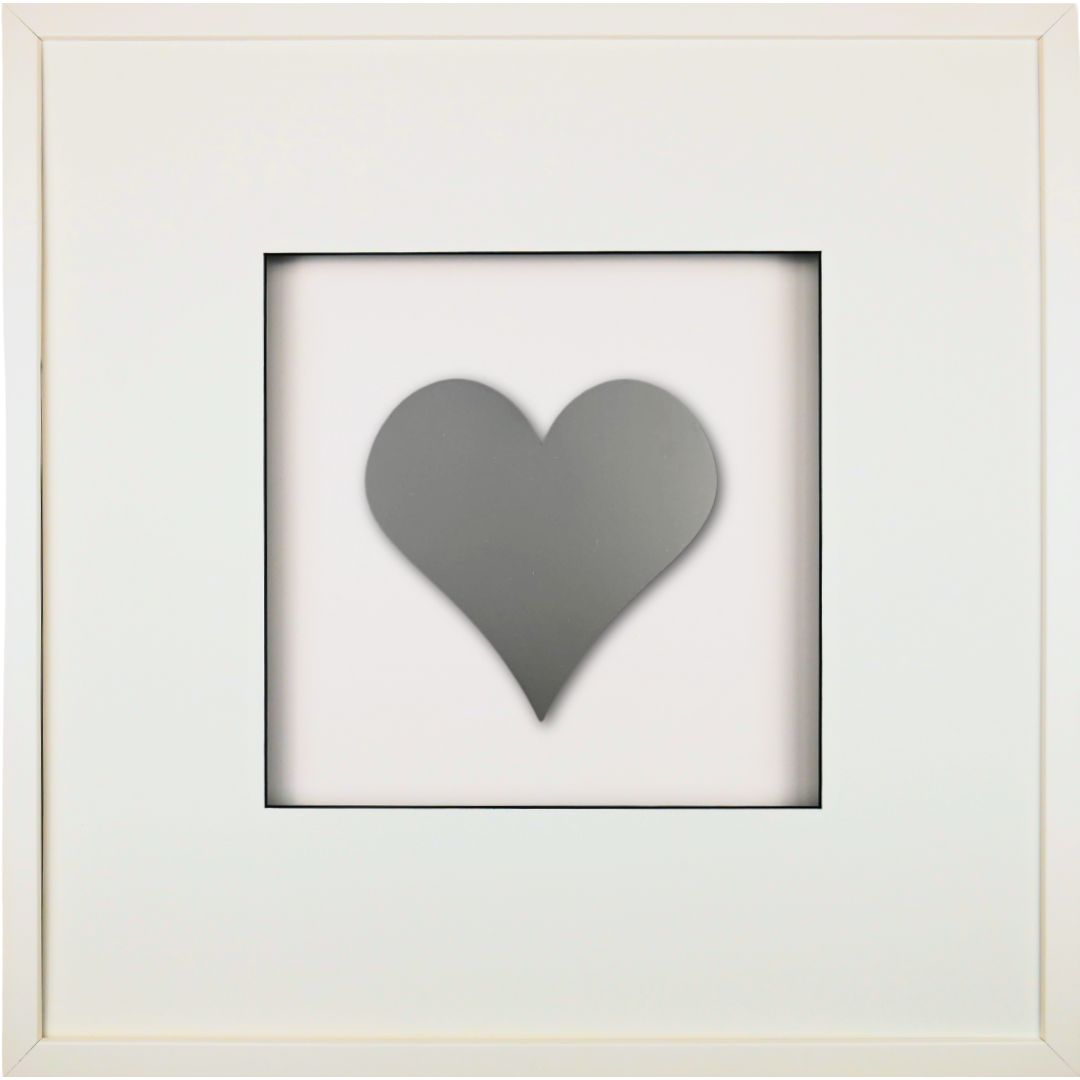 Quadratwerk Wandbild Pure Black Herz 58cm - Rahmen Weiß, Hintergrund Weiß, Passepartout Weiß/Schwarz