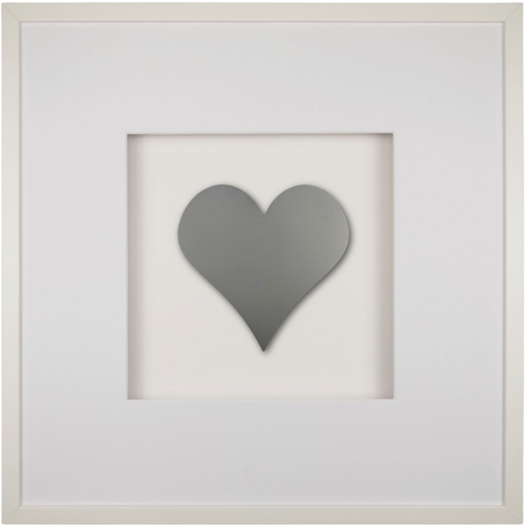 Quadratwerk Wandbild Pure Black Herz 58cm - Rahmen Weiß, Hintergrund Weiß, Passepartout Weiß/Weiß