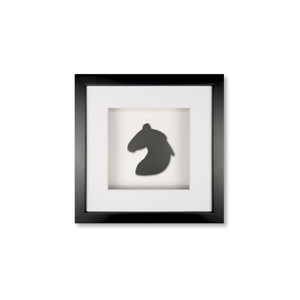 Quadratwerk Wandbild Pure Black Knight Pferdekopf 27cm - Rahmen Schwarz, Hintergrund Weiß, Passepartout Weiß/Weiß