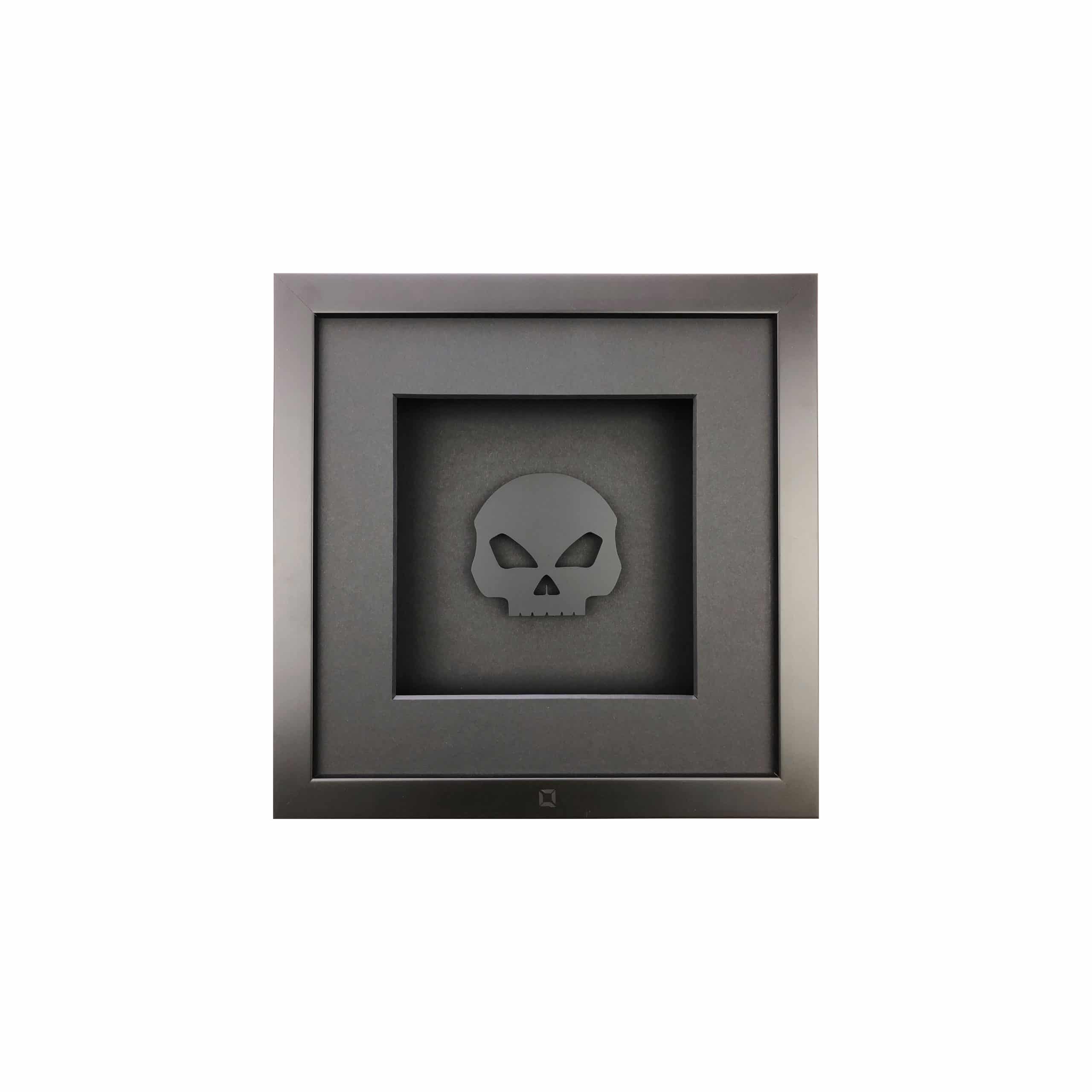 Quadratwerk Wandbild Pure Black Totenkopf 27cm - Rahmen Schwarz, Hintergrund Schwarz, Passepartout Schwarz/Schwarz