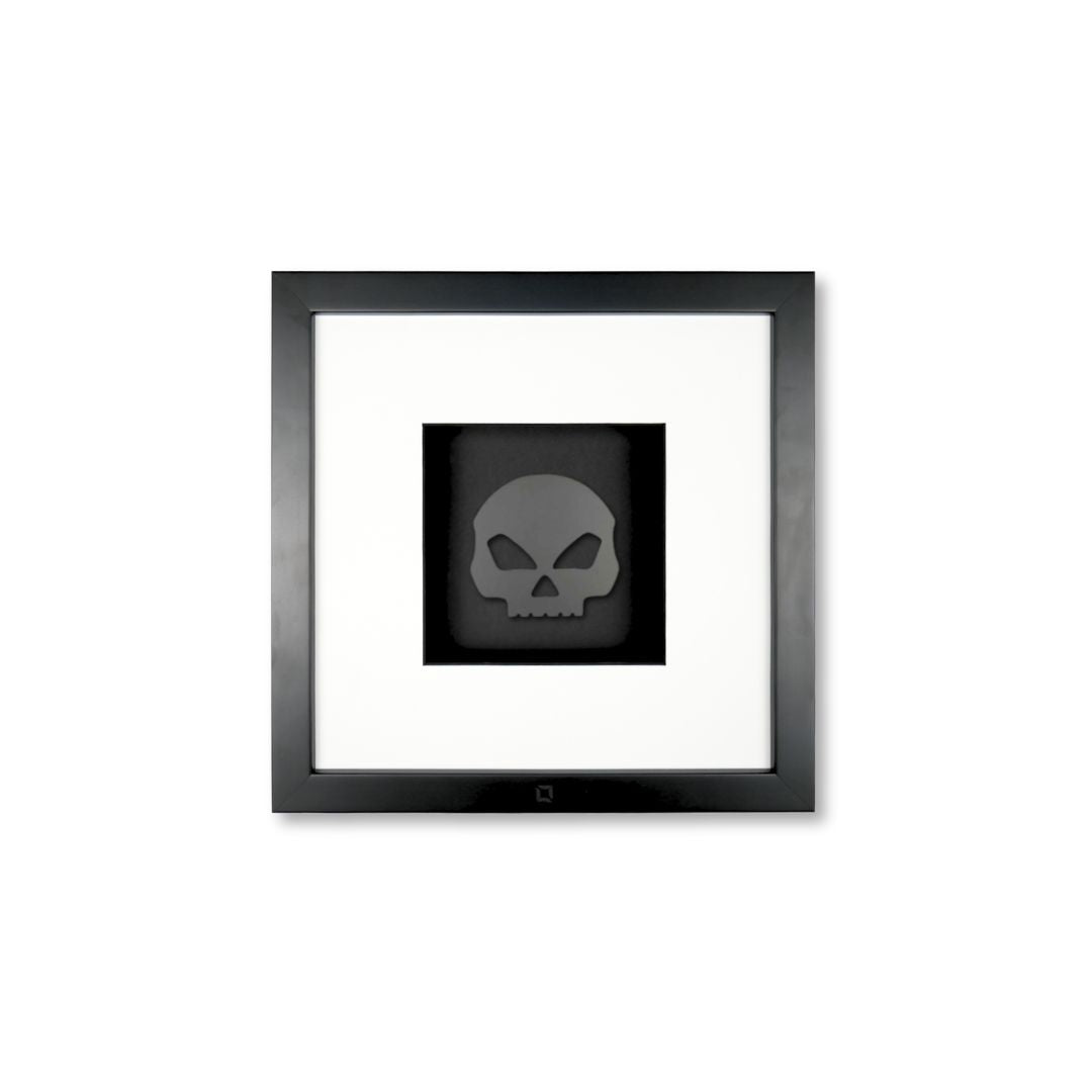 Quadratwerk Wandbild Pure Black Totenkopf 27cm - Rahmen Schwarz, Hintergrund Schwarz, Passepartout Weiß/Schwarz